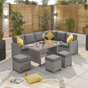 Nova Ciara White Wash Rattan Right Hand Corner Dining Set with Parasol Hole Nova Ciara White Wash Rattan Right Hand Corner Dining Set with Parasol Hole