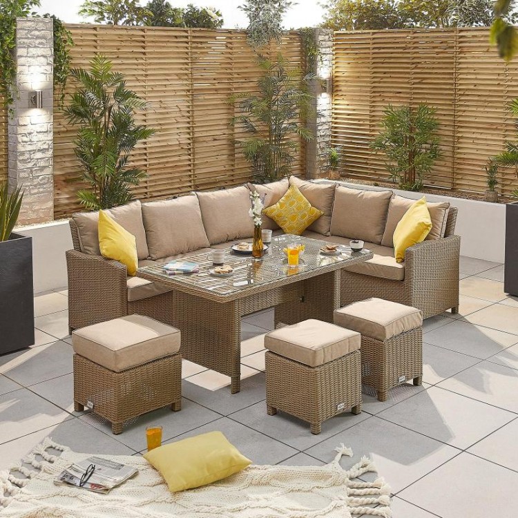 Nova Ciara Willow Rattan Right Hand Corner Dining Set with Parasol Hole Table 