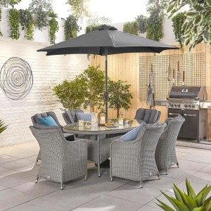 Nova Garden Furniture Camilla White Wash Rattan 6 Seat Oval Dining Set