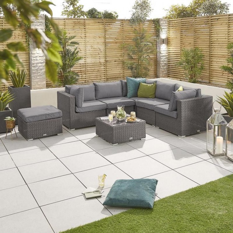 Nova Garden Furniture Chelsea Slate Grey Rattan Corner Sofa Set with Coffee Table