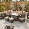 Nova Garden Furniture Cambridge Brown Rattan Left Hand Corner Dining Set with Fire Pit Table