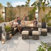 Nova Garden Furniture Cambridge Brown Rattan Left Hand Corner Dining Set with Fire Pit Table