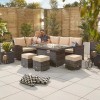 Nova Garden Furniture Cambridge Brown Rattan Left Hand Corner Dining Set with Fire Pit Table