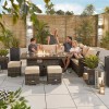 Nova Garden Furniture Cambridge Brown Rattan Right Hand Corner Dining Set with Fire Pit Table  