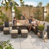 Nova Garden Furniture Cambridge Brown Rattan Right Hand Corner Dining Set with Fire Pit Table