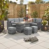 Nova Garden Furniture Cambridge Grey Rattan Right Hand Corner Dining Set with Fire Pit Table