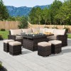 Nova Garden Furniture Cambridge Brown Rattan Deluxe Corner Dining Set with Fire Pit Table