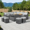 Nova Garden Furniture Cambridge Grey Rattan Deluxe Corner Dining Set with Fire Pit Table