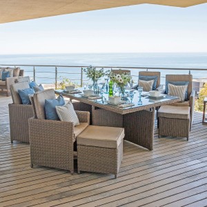 Nova Garden Furniture Catherine Willow Rattan 6 Seat Rectangular Cube Dining Set with Footstools Nova Garden Furniture Catherine Willow Rattan 6 Seat Rectangular Cube Dining Set with Footstools