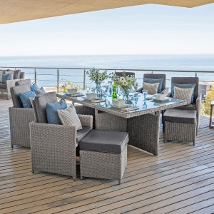 Nova Garden Furniture Catherine White Wash Rattan 6 Seat Rectangular Cube Dining Set with Footstools Nova Garden Furniture Catherine White Wash Rattan 6 Seat Rectangular Cube Dining Set with Footstools