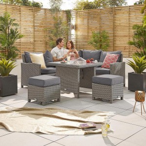 Nova Garden Furniture Ciara White Wash Rattan Compact Corner Dining Set with Parasol Hole Table Nova Garden Furniture Ciara White Wash Rattan Compact Corner Dining Set with Parasol Hole Table