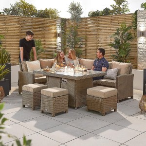 Nova Garden Furniture Ciara Willow Rattan Left Hand Corner Dining Set with Fire Pit Table Nova Garden Furniture Ciara Willow Rattan Left Hand Corner Dining Set with Fire Pit Table