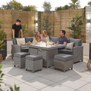 Nova Garden Furniture Ciara White Wash Rattan Left Hand Corner Dining Set with Fire Pit Table Nova Garden Furniture Ciara White Wash Rattan Left Hand Corner Dining Set with Fire Pit Table