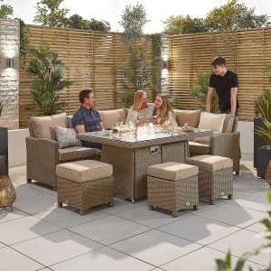 Nova Garden Furniture Ciara Willow Rattan Right Hand Corner Dining Set with Fire Pit Table Nova Garden Furniture Ciara Willow Rattan Right Hand Corner Dining Set with Fire Pit Table