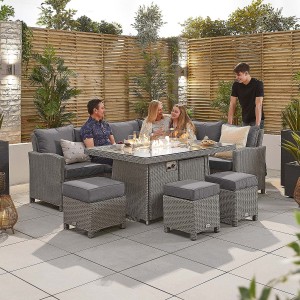 Nova Garden Furniture Ciara White Wash Rattan Right Hand Corner Dining Set with Fire Pit Table Nova Garden Furniture Ciara White Wash Rattan Right Hand Corner Dining Set with Fire Pit Table