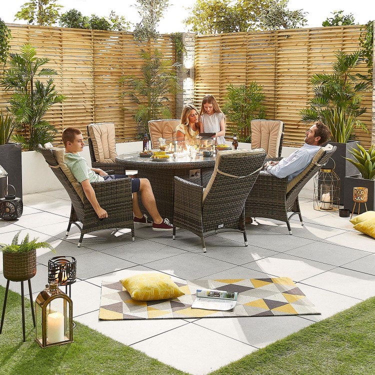 Nova Garden Furniture Ruxley Brown Rattan 6 Seat Oval Dining Set with Fire Pit Table