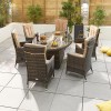 Nova Garden Furniture Ruxley Brown Rattan 6 Seat Oval Dining Set with Fire Pit Table