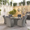 Nova Garden Furniture Thalia White Wash Rattan 6 Seat Round Dining Set with Fire Pit Table