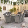 Nova Garden Furniture Thalia White Wash Rattan 6 Seat Rectangular Dining Set with Fire Pit Table