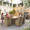 Nova Garden Furniture Thalia Willow Rattan 6 Seat Oval Dining Set with Fire Pit Table