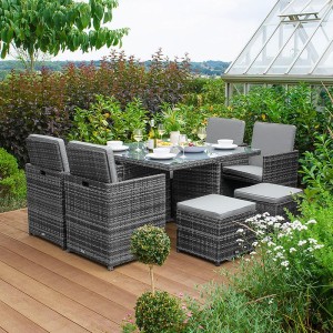 Nova Garden Furniture Celia Grey Rattan 4 Seat Cube Dining Set with Footstools Nova Garden Furniture Celia Grey Rattan 4 Seat Cube Dining Set with Footstools