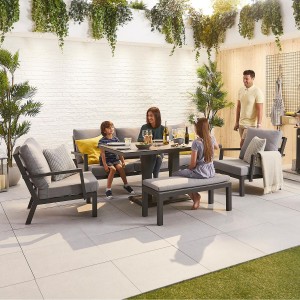 Nova Garden Furniture Vogue Aluminium 3 Seater Sofa Dining Set with Rising Table & Bench Nova Garden Furniture Vogue Aluminium 3 Seater Sofa Dining Set with Rising Table & Bench