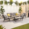 Nova Garden Furniture Vogue Aluminium 3 Seater Sofa Dining Set with Rising Table & Bench