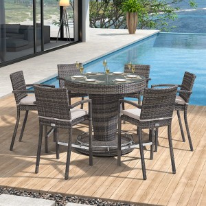 Nova Garden Furniture Henley Rattan Brown 6 Seat Round Bar Set with Parasol Hole Nova Garden Furniture Henley Rattan Brown 6 Seat Round Bar Set with Parasol Hole