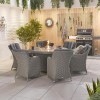 Nova Garden Furniture Camilla White Wash Rattan 6 Seat Round Dining Set with Fire Pit