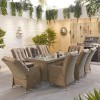 Nova Garden Furniture Carolina Willow Rattan 8 Seat Rectangular Dining Set with Fire Pit