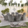 Nova Garden Furniture Carolina White Wash Rattan 8 Seat Oval Dining Set with Fire Pit