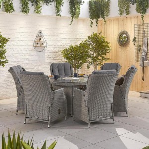 Nova Garden Furniture Carolina White Wash Rattan 6 Seat Round Dining Set with Fire Pit Nova Garden Furniture Carolina White Wash Rattan 6 Seat Round Dining Set with Fire Pit