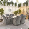 Nova Garden Furniture Carolina White Wash Rattan 6 Seat Rectangular Dining Set with Fire Pit