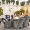 Nova Garden Furniture Carolina White Wash Rattan 6 Seat Rectangular Dining Set with Fire Pit