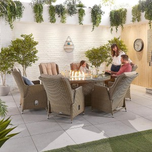 Nova Garden Furniture Carolina Willow Rattan 6 Seat Oval Dining Set with Fire Pit Nova Garden Furniture Carolina Willow Rattan 6 Seat Oval Dining Set with Fire Pit