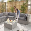 Nova Garden Furniture Chelsea White Wash Rattan 2A Corner Sofa Set with Coffee Table