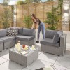 Nova Garden Furniture Chelsea White Wash Rattan 2C Corner Sofa Set with Fire Pit Table