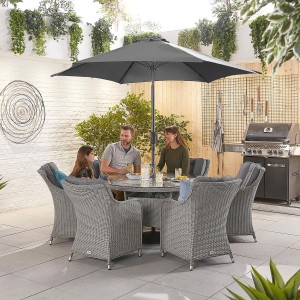 Nova Garden Furniture Camilla White Wash Rattan 6 Seat Round Dining Set