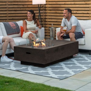 Nova Garden Furniture Cairns Rectangular Coffee Colour Gas Fire Pit Coffee Table with Wind Guard