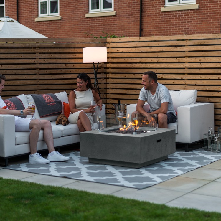 Nova Garden Furniture Albany Square Light Grey Gas Firepit Coffee Table with Wind Guard