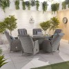 Nova Garden Furniture Carolina White Wash Rattan 6 Seat Oval Dining Set with Fire Pit