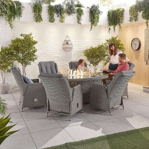 Nova Garden Furniture Carolina White Wash Rattan 6 Seat Oval Dining Set with Fire Pit Nova Garden Furniture Carolina White Wash Rattan 6 Seat Oval Dining Set with Fire Pit