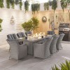 Nova Garden Furniture Camilla White Wash Rattan 8 Seat Rectangular Dining Set with Fire Pit