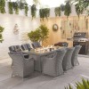 Nova Garden Furniture Camilla White Wash Rattan 8 Seat Rectangular Dining Set with Fire Pit