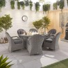 Nova Garden Furniture Leeanna White Wash Rattan 6 Seat Oval Dining Set with Fire Pit