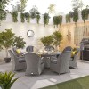 Nova Garden Furniture Leeanna White Wash Rattan 8 Seat Round Dining Set with Fire Pit