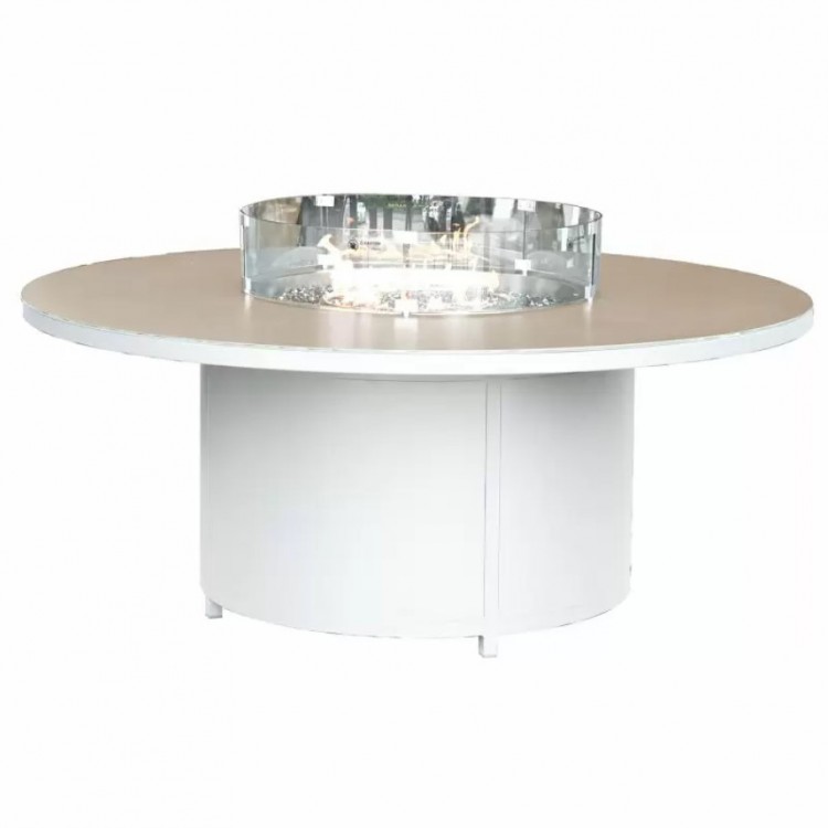 Nova Garden Furniture White Frame Aluminium 8 Seater Round Dining Table with Firepit