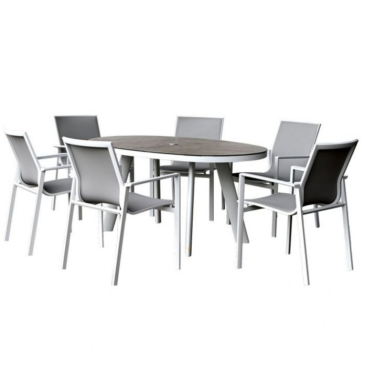 Nova Garden Furniture Milano White Frame 6 Seat Oval Dining Set