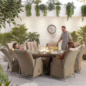Nova Garden Furniture Carolina Willow Rattan 8 Seat Round Dining Set with Fire Pit Nova Garden Furniture Carolina Willow Rattan 8 Seat Round Dining Set with Fire Pit