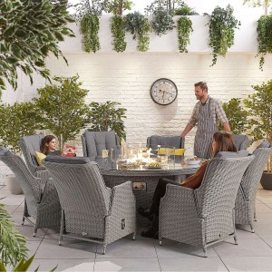 Nova Garden Furniture Carolina White Wash Rattan 8 Seat Round Dining Set with Fire Pit Nova Garden Furniture Carolina White Wash Rattan 8 Seat Round Dining Set with Fire Pit